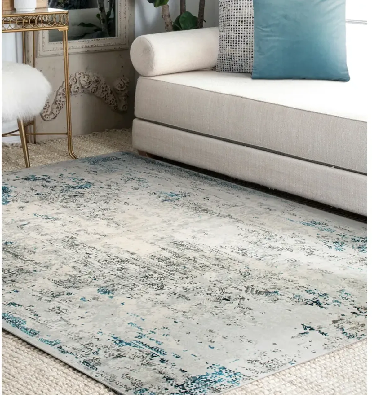 ARIELLA Blue/Grey Rectangle 2'6" x 10 ft Rug