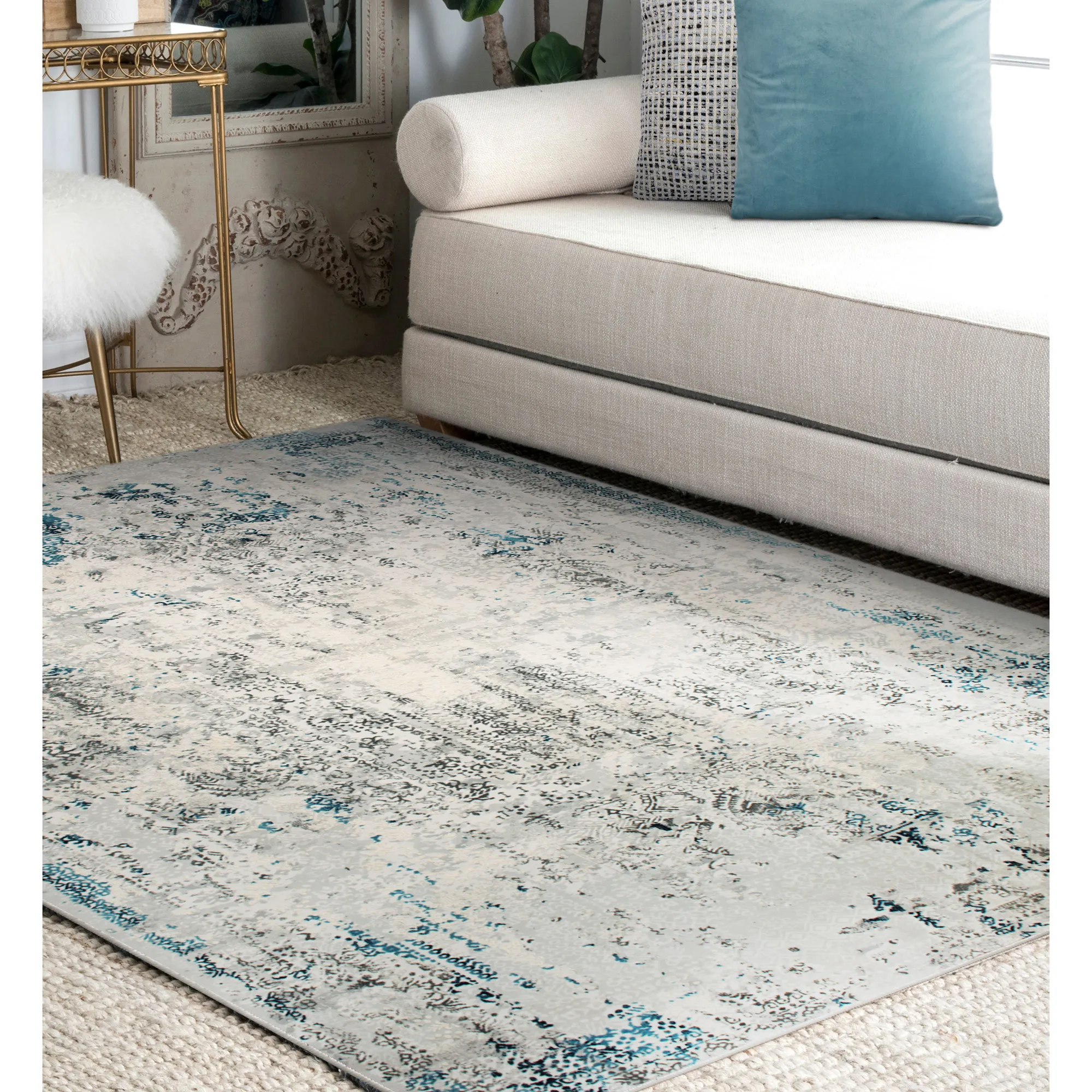 ARIELLA Blue/Grey Rectangle 2'6" x 10 ft Rug