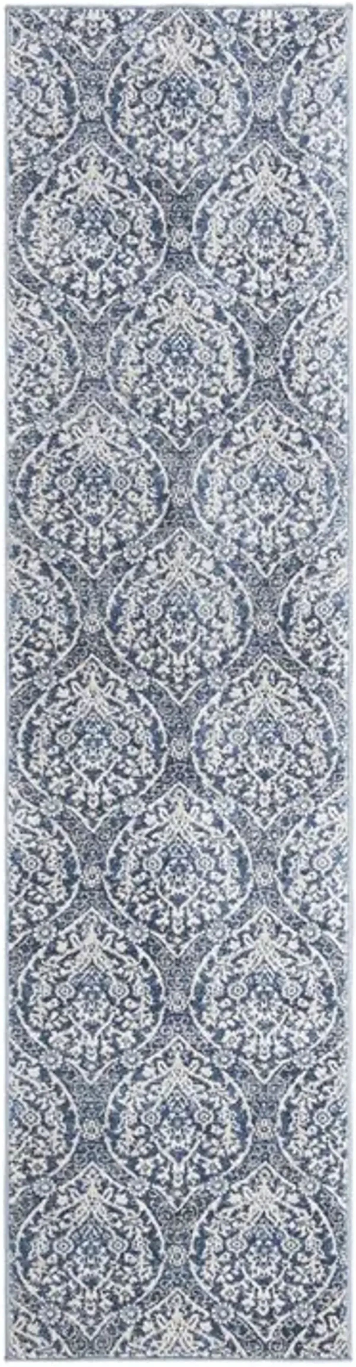 Brentwood 860 Navy / Light Grey 2' X 12' Runner Powerloomed Rug