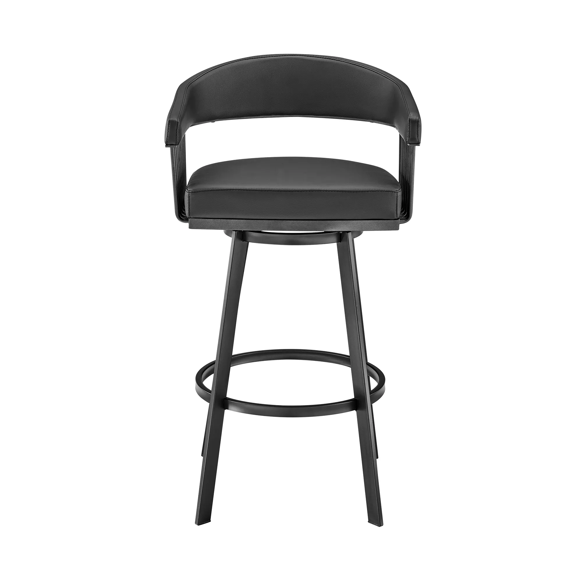 Chelsea 30" Bar Height Swivel Bar Stool in Black Finish and Black Faux Leather