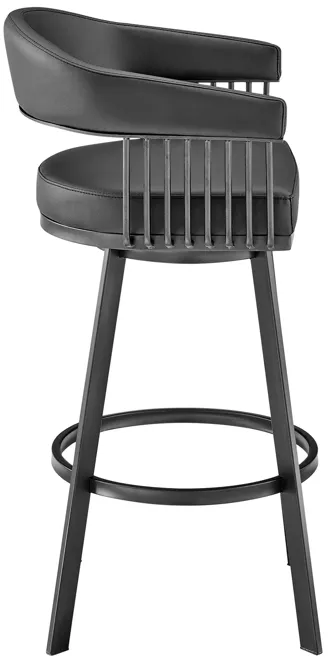 Chelsea 30" Bar Height Swivel Bar Stool in Black Finish and Black Faux Leather