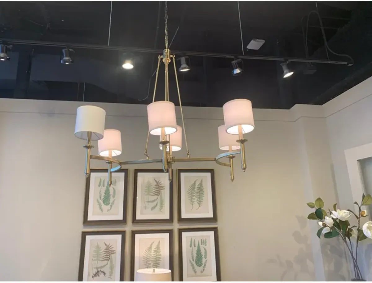 6-light Chandelier with Fabric Drum Shades