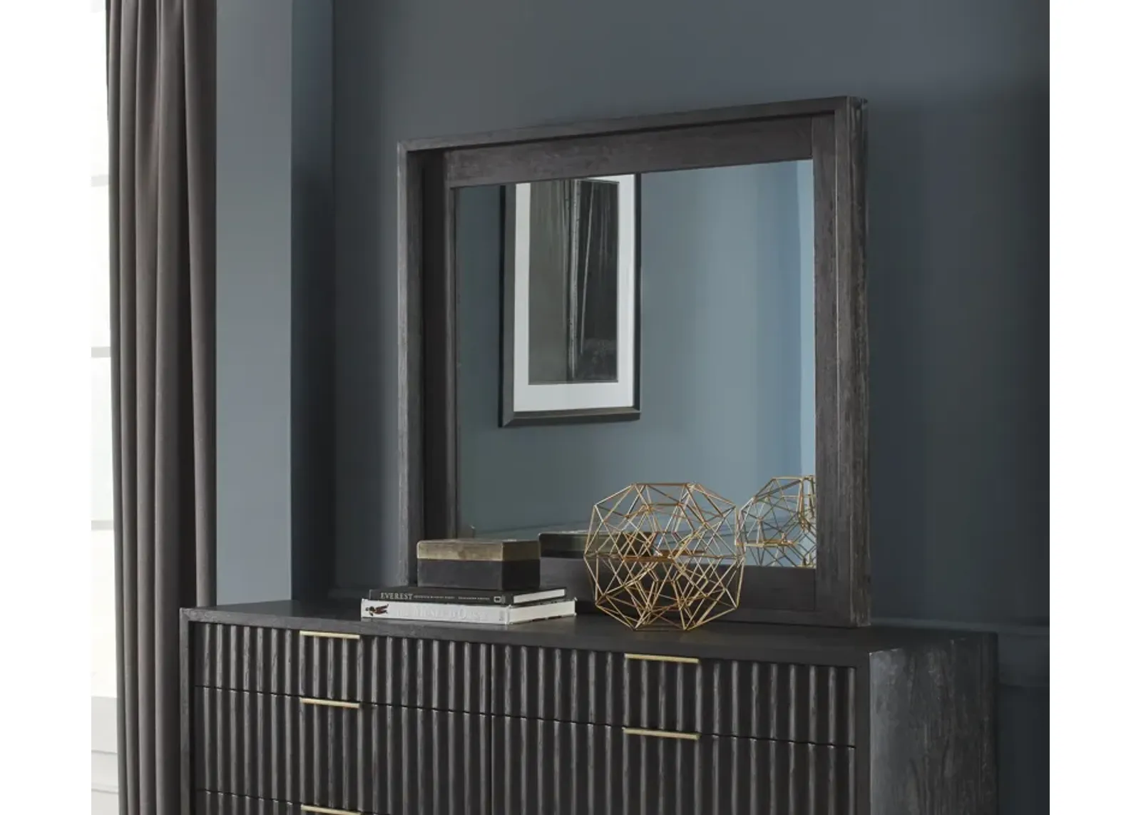 Kentfield Solid Wood Beveled Glass Mirror in Black Drifted Oak