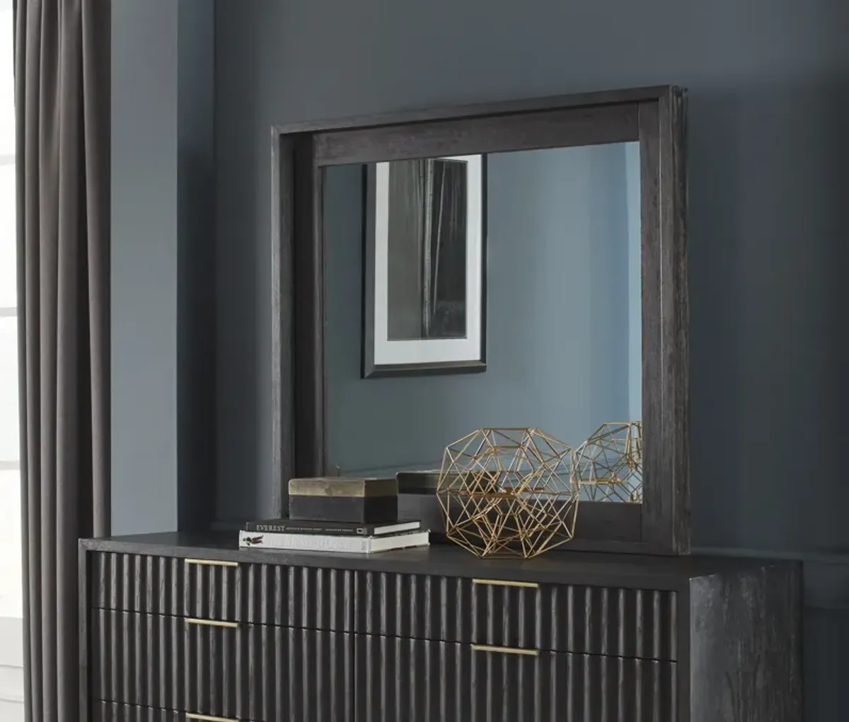 Kentfield Solid Wood Beveled Glass Mirror in Black Drifted Oak