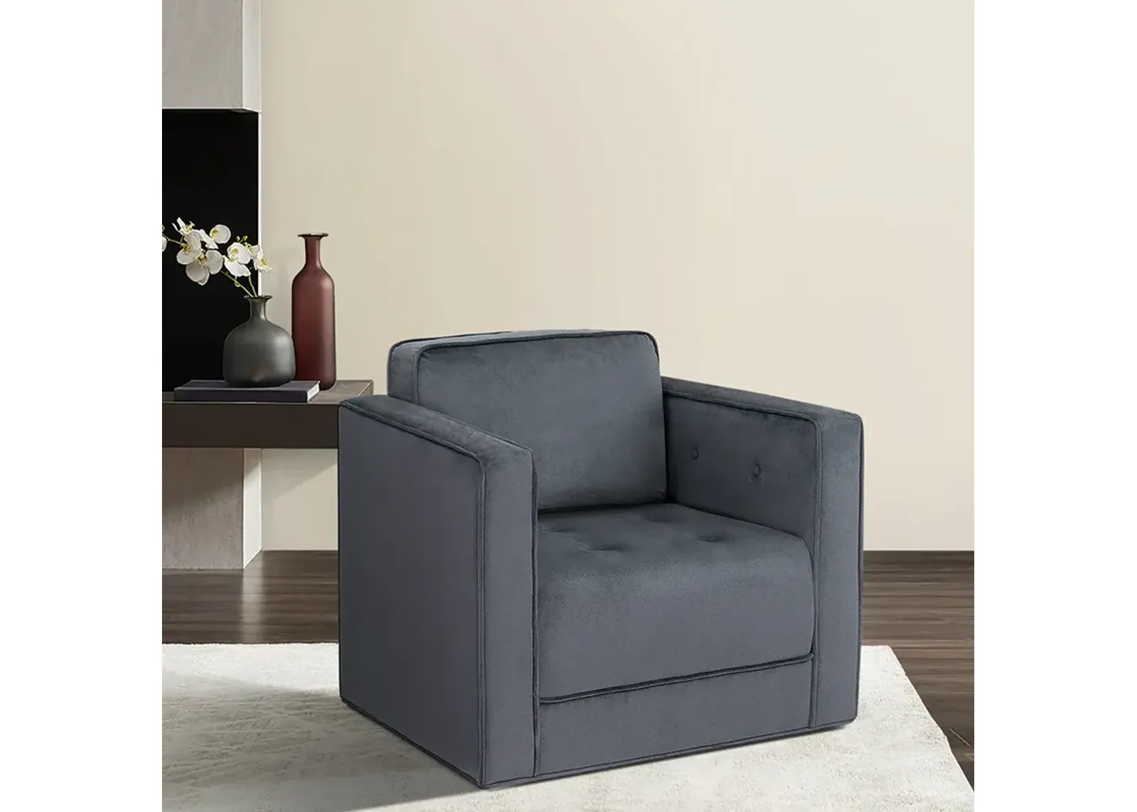 Martha Stewart Madrid Gray 360 Degree Upholstered Swivel Chair