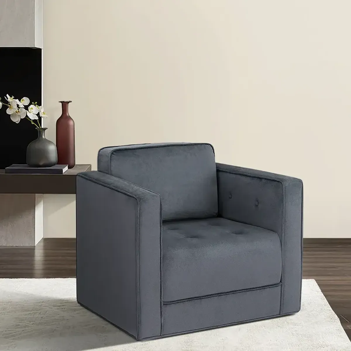 Martha Stewart Madrid Gray 360 Degree Upholstered Swivel Chair