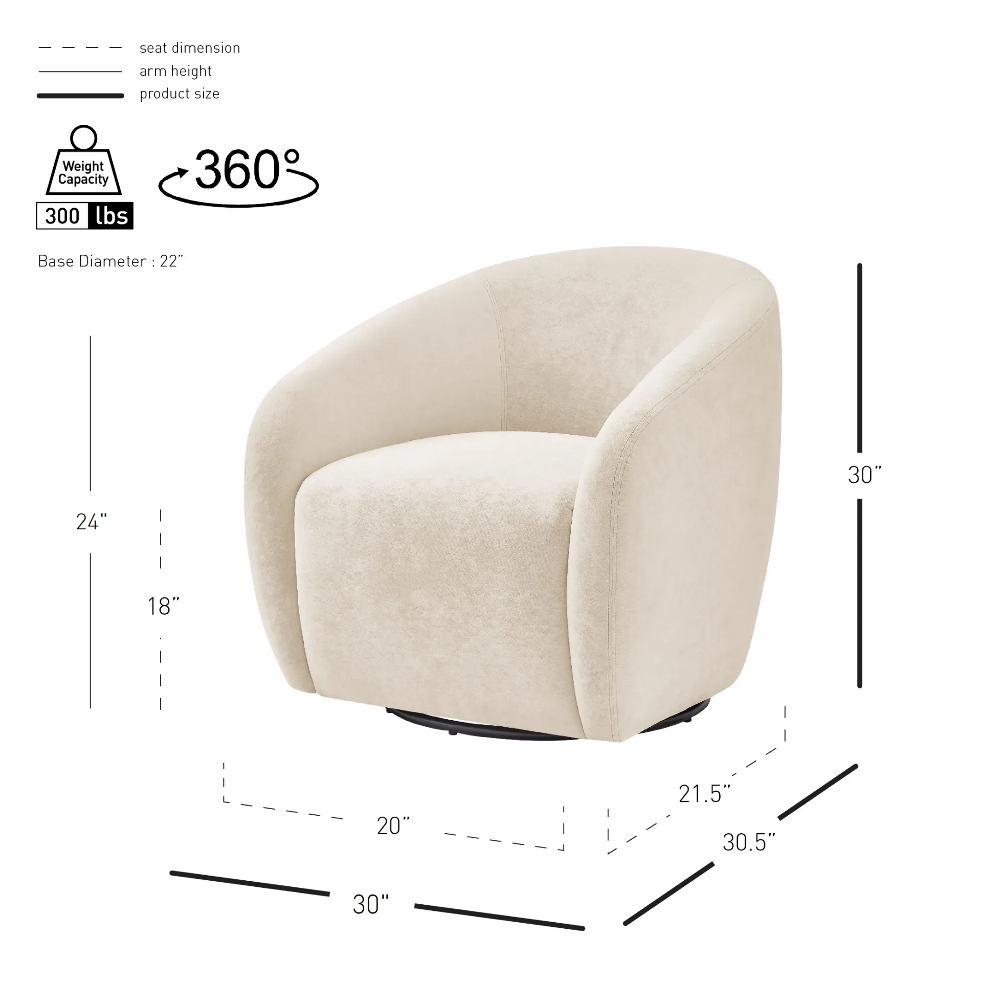 Regina Velvet Swivel Accent Arm Chair, Dainty Cream