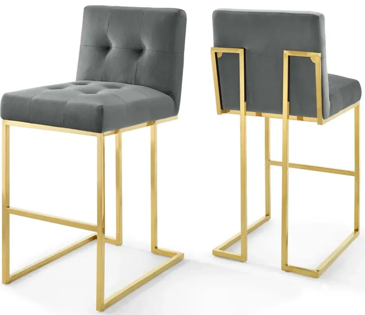 Privy Gold Stainless Steel Performance Velvet Bar Stool Set of 2