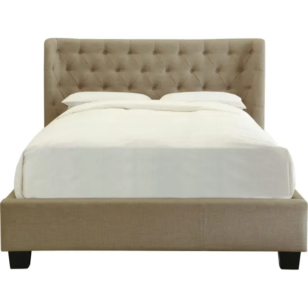 Levi Queen-Size Tufted Platform Bed In Toast Linen