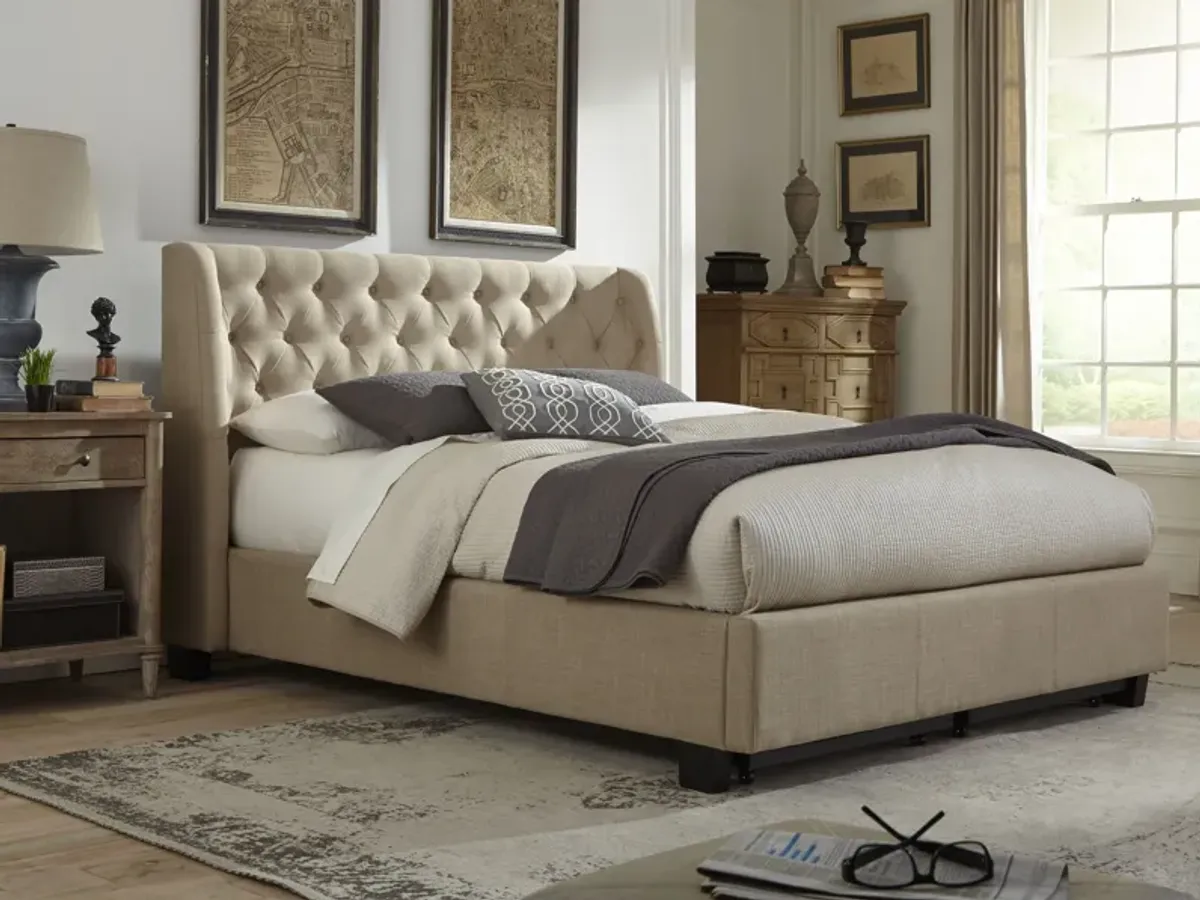 Levi Queen-Size Tufted Platform Bed in Toast Linen