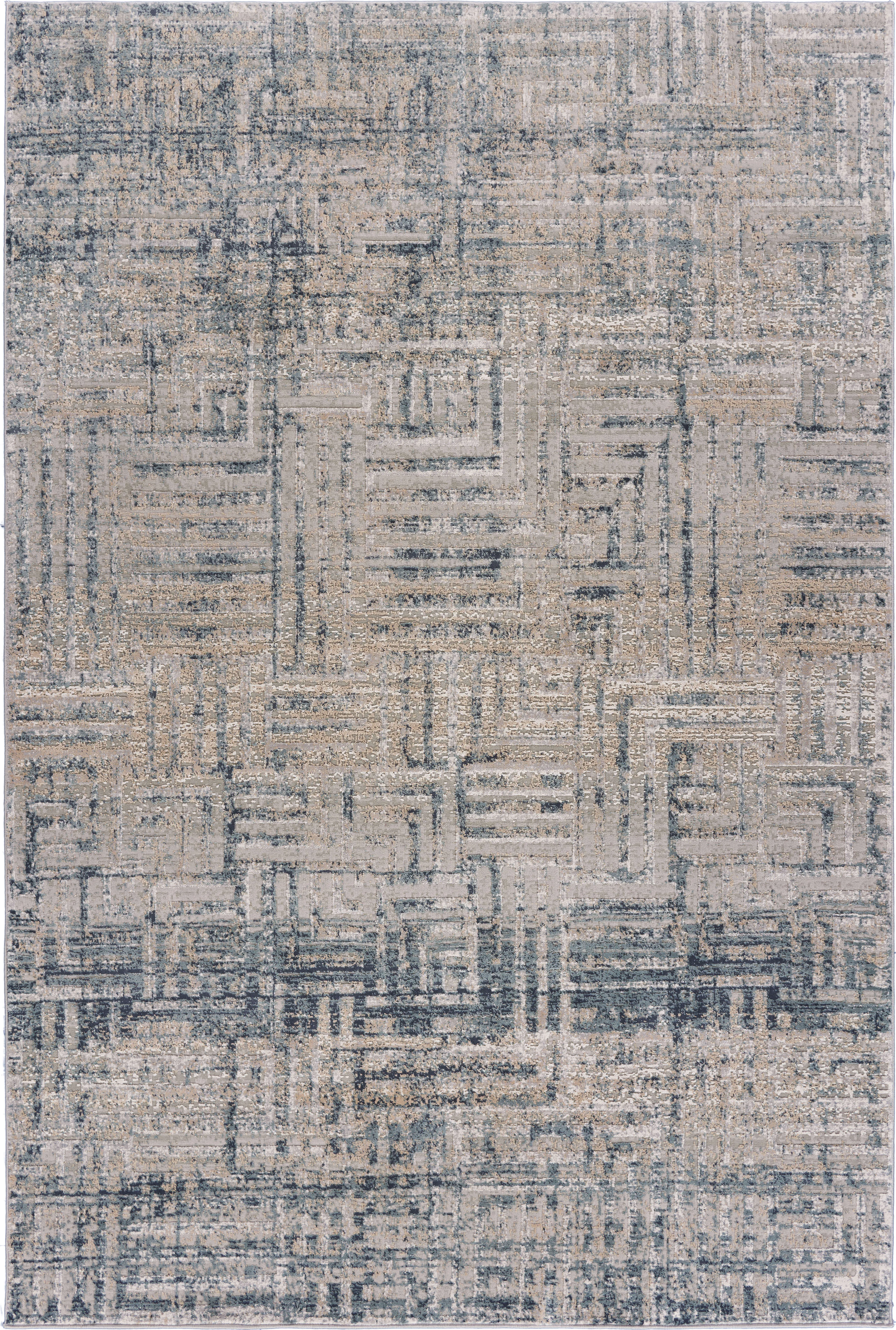 Imagica Neutral Distressed Geometric Wave Contemporary Area Rug 5'3" x 7'6"