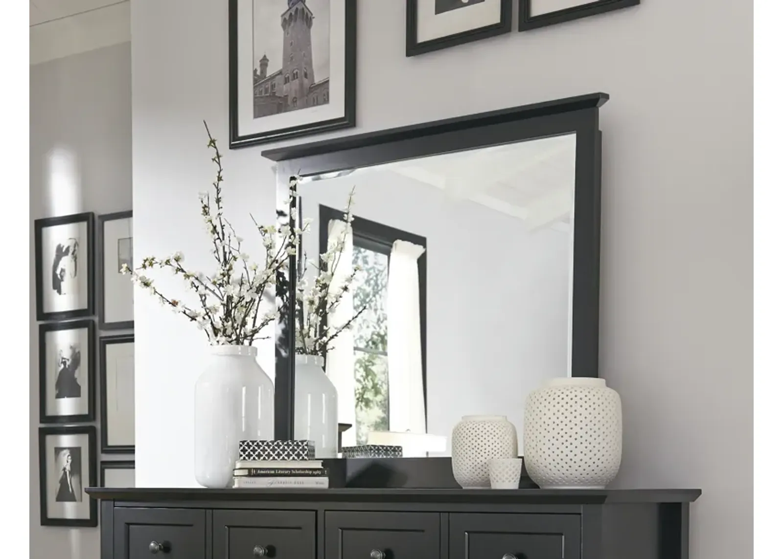 Paragon Beveled Glass Mirror in Black