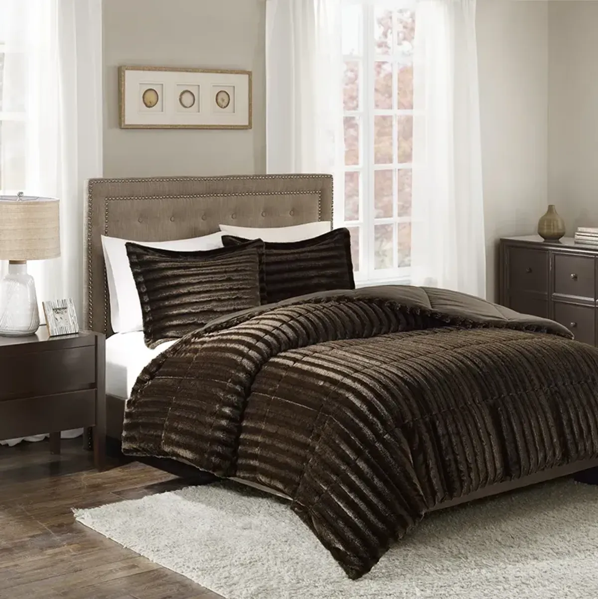 Madison Park Duke Chocolate Faux Fur Comforter Mini Set