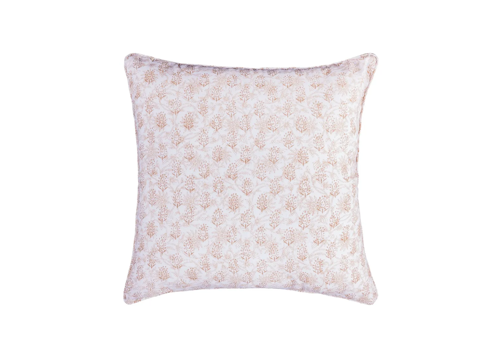 Taj Paisley Cream and Red 20x20 Hand-Printed Reversible Pillow in 100% Linen