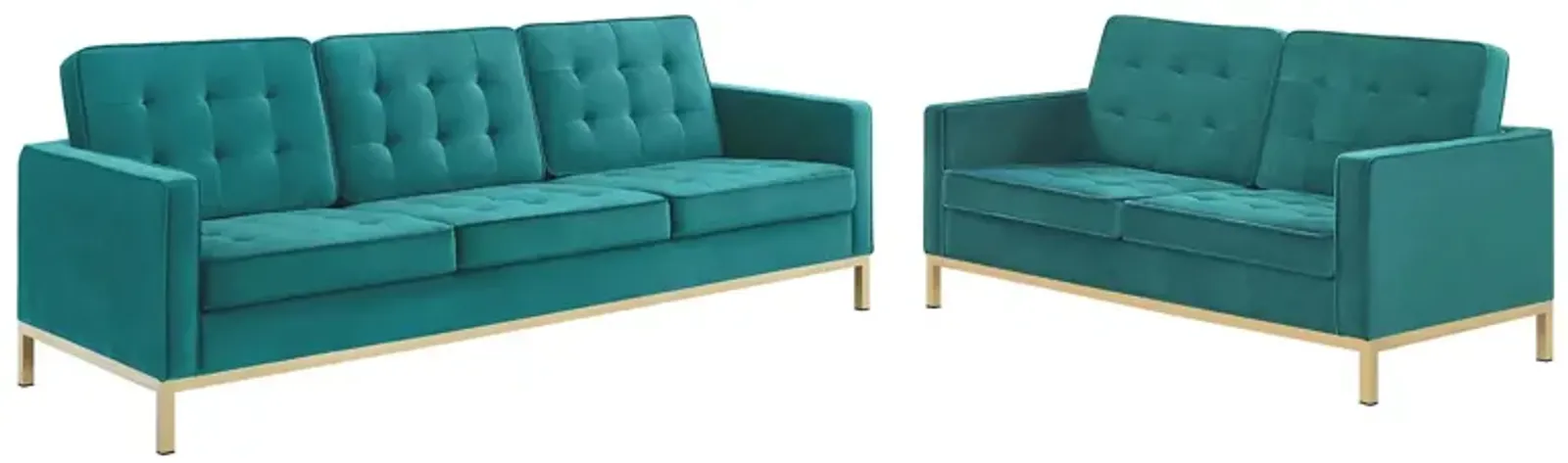 Loft Gold Stainless Steel Leg Performance Velvet Sofa and Loveseat Set