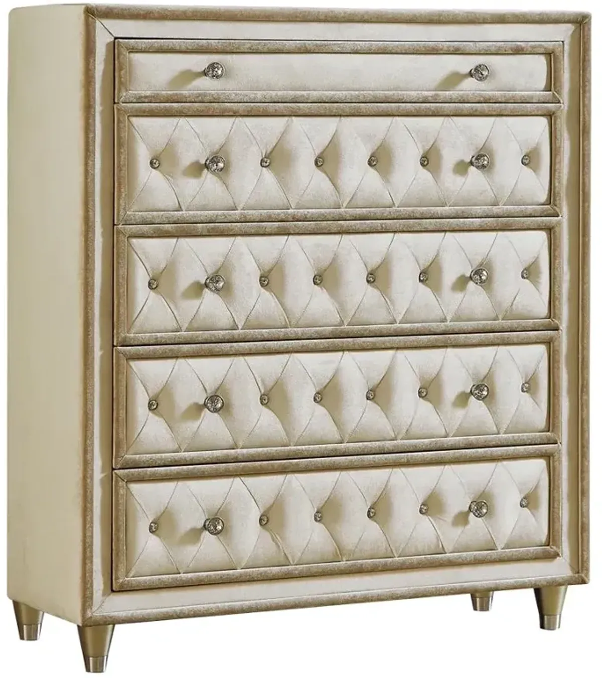 Antonella 5-drawer Upholstered Chest Ivory and Camel