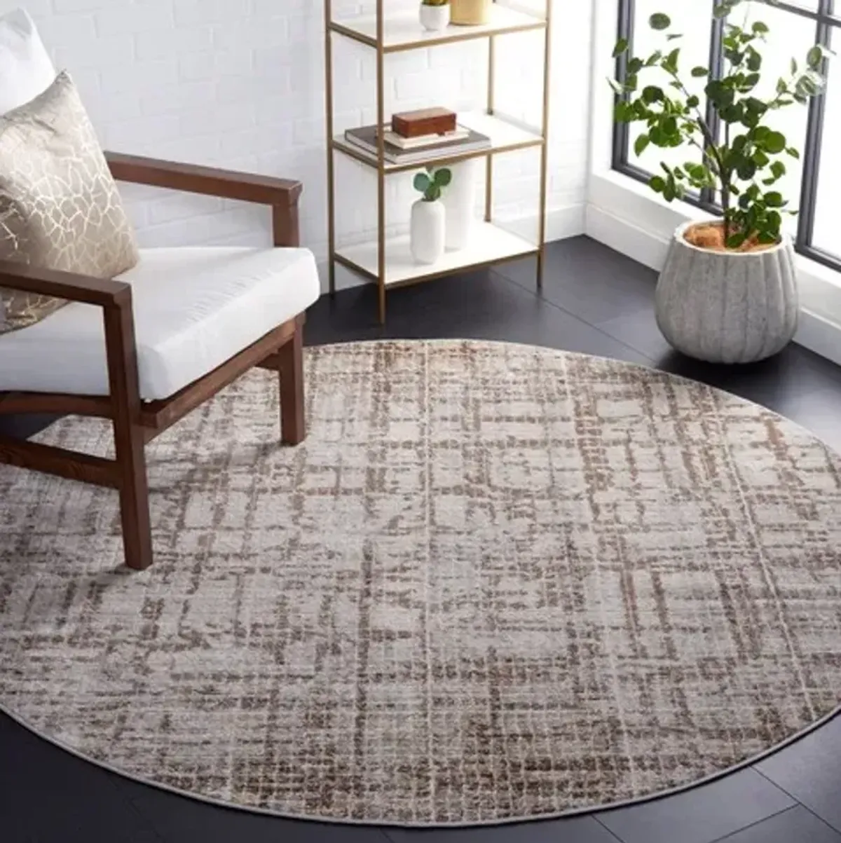 PALMA 340 Brown 6'-7' X 6'-7' Round Round Rug