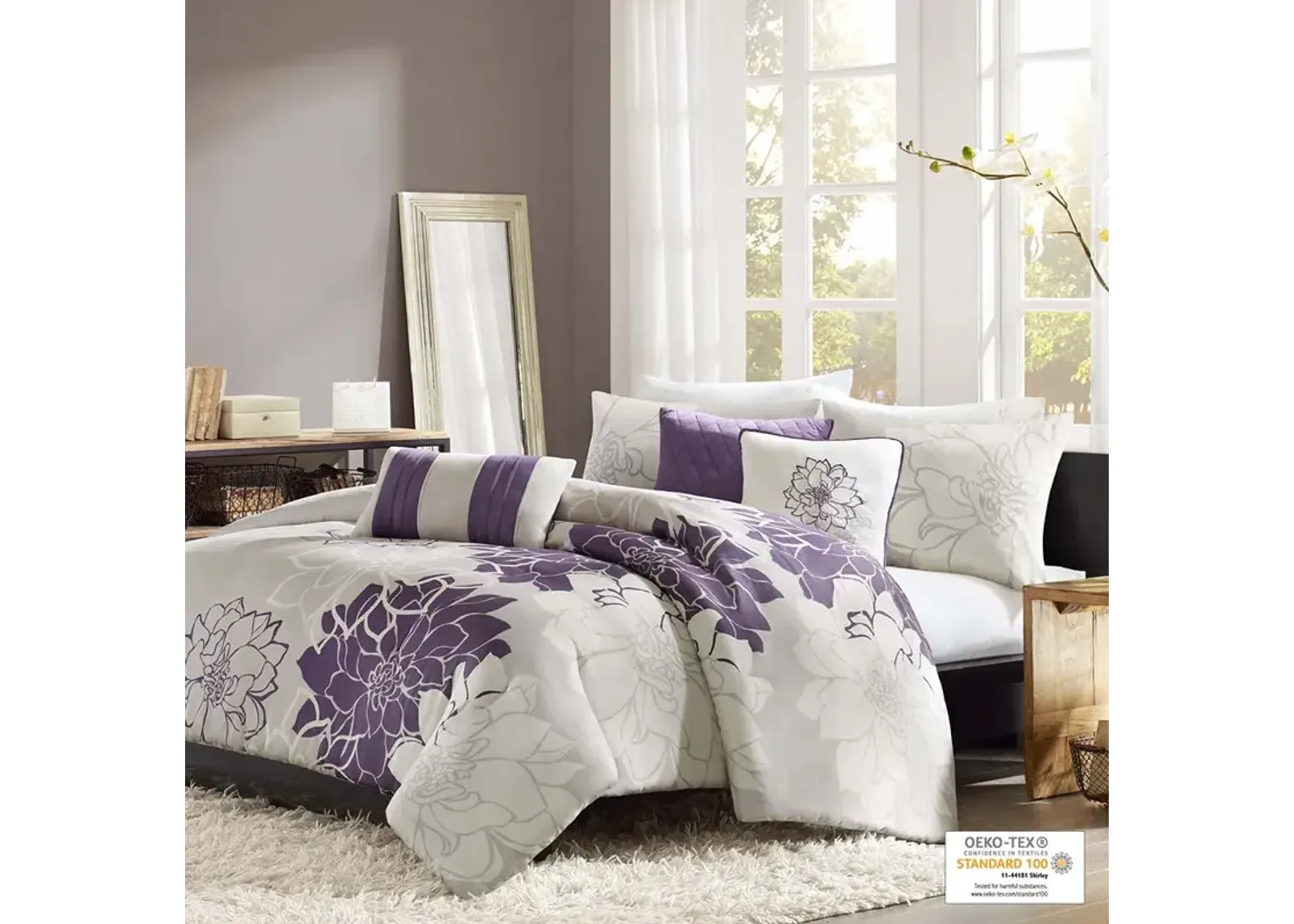 Madison Park Lola Purple 6 Piece Printed Duvet Cover Set