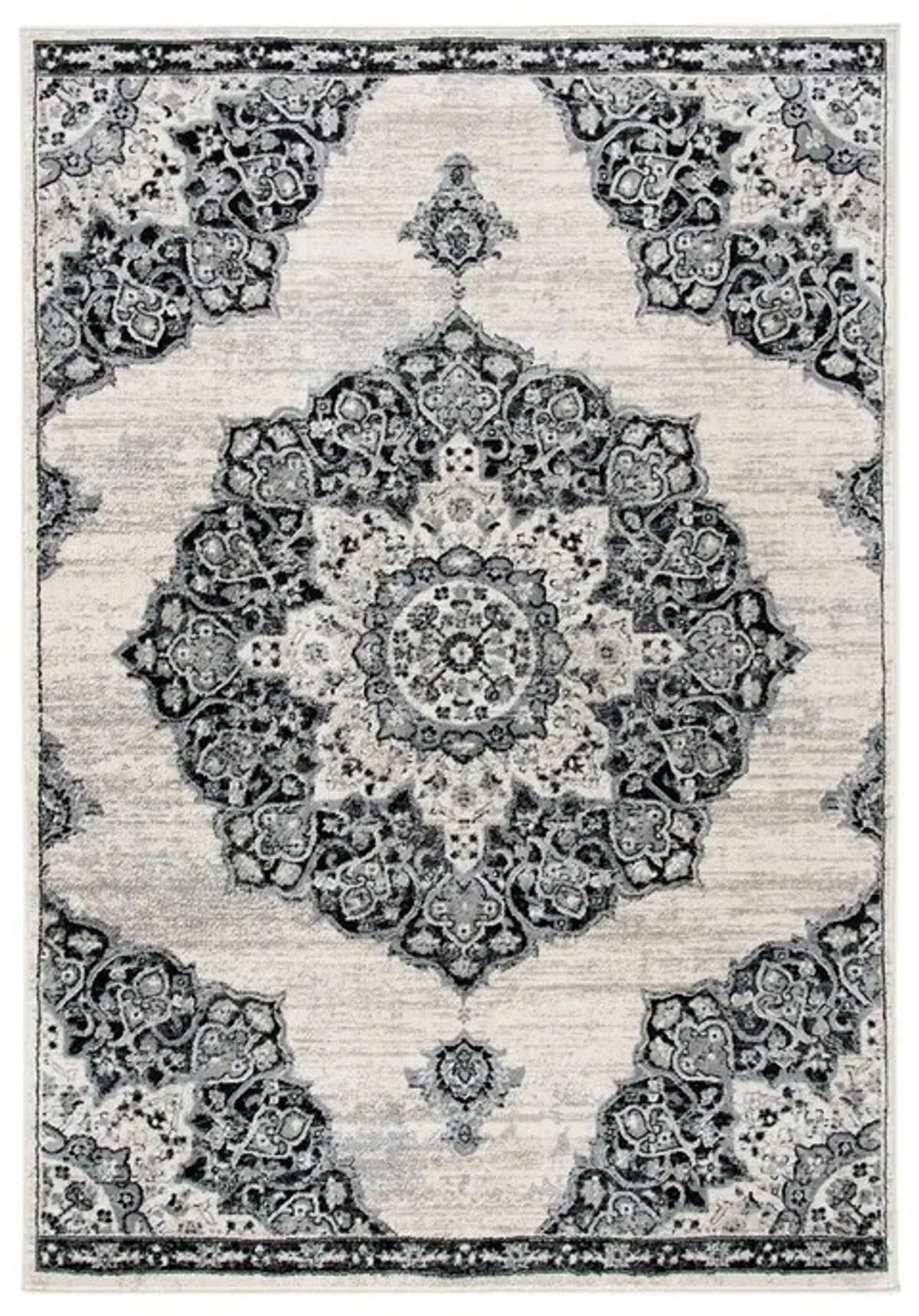 Brentwood 802 Ivory / Black 3' X 5' Small Rectangle Powerloomed Rug
