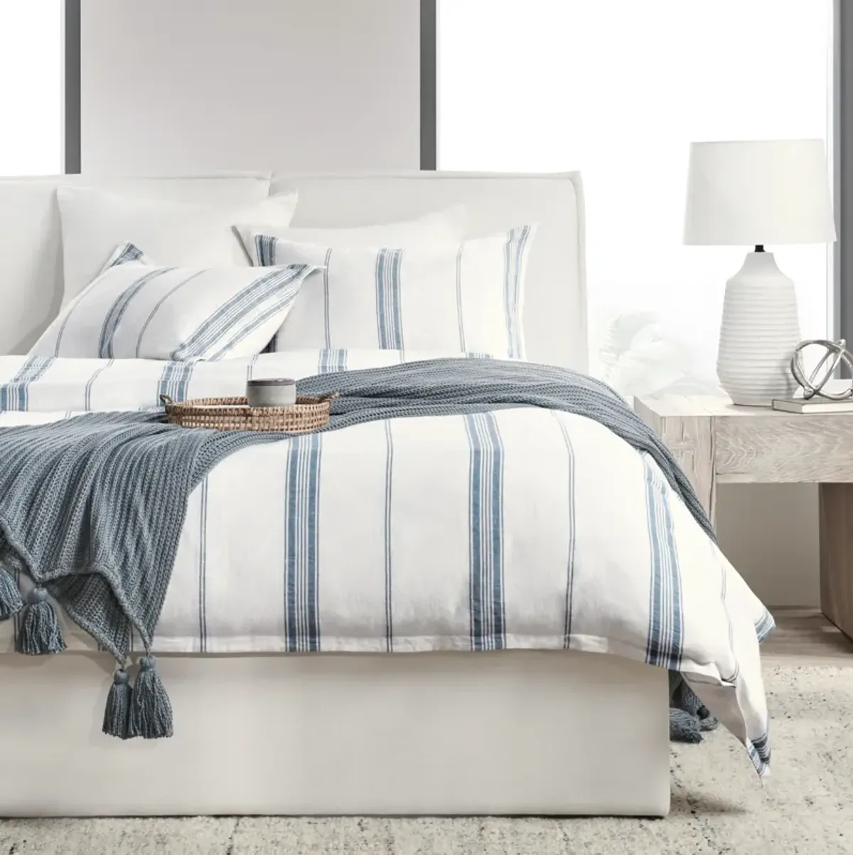 Brooke Blue Stripe Linen Cashmere Queen Duvet Cover