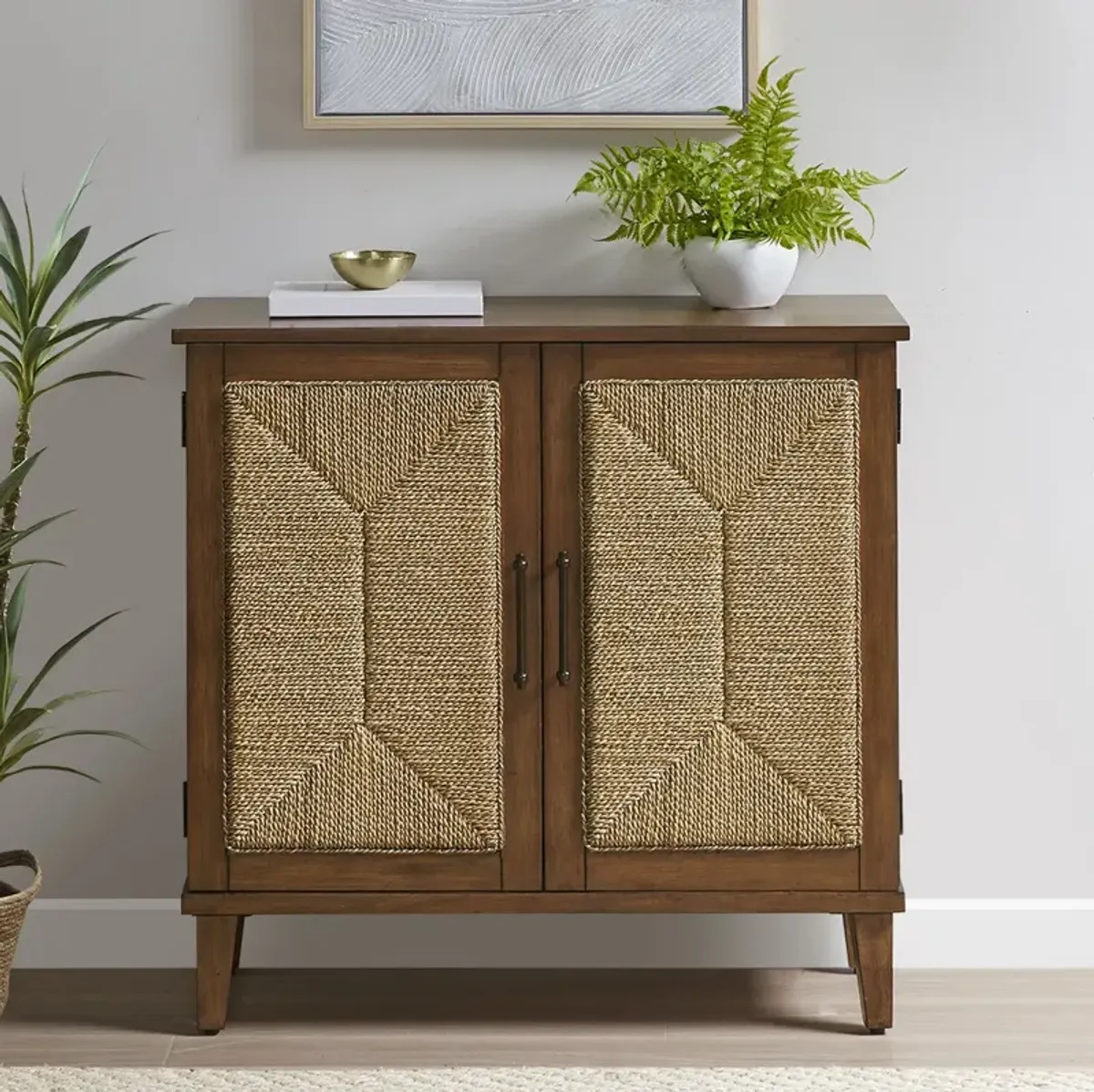 INK+IVY Seagate Natural Handcrafted Seagrass 2-Door Accent chest