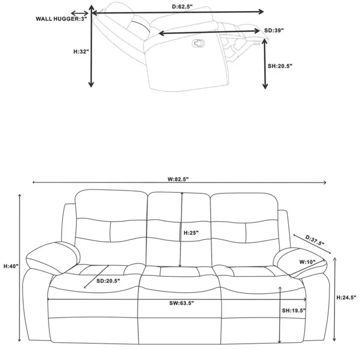 Nova 2-piece Upholstered Motion Reclining Sofa Set Dark Grey