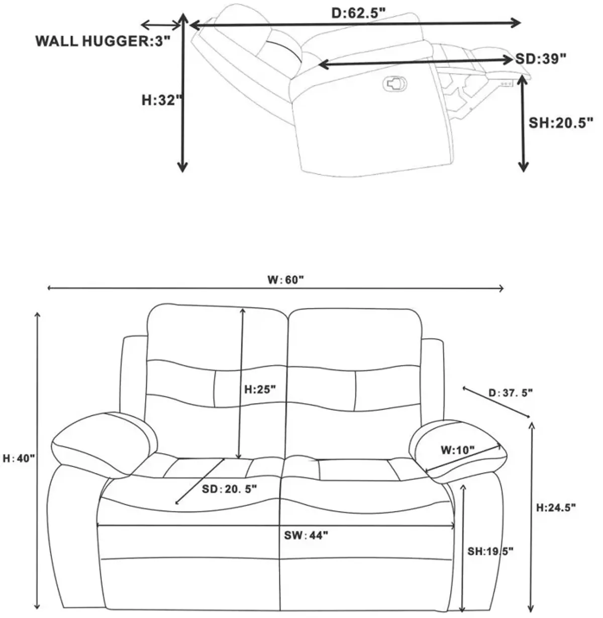 Nova 2-piece Upholstered Motion Reclining Sofa Set Dark Grey