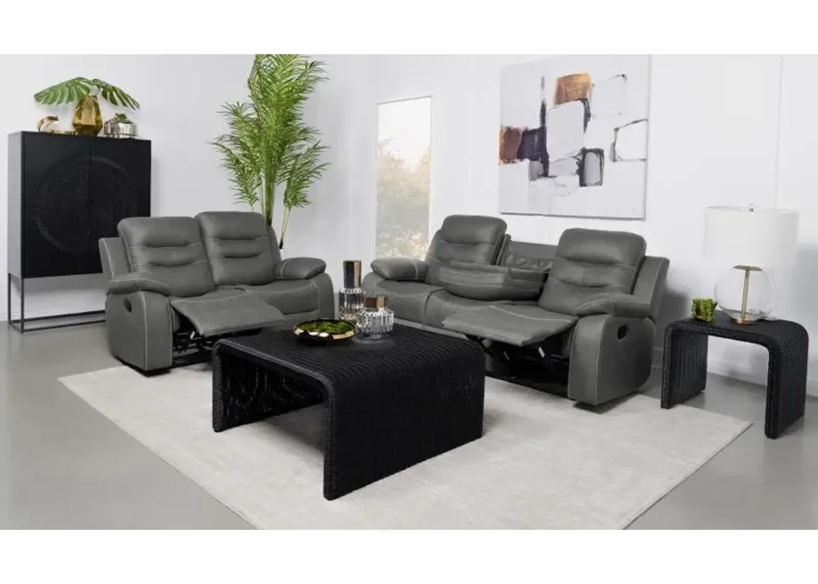 Nova 2-piece Upholstered Motion Reclining Sofa Set Dark Grey