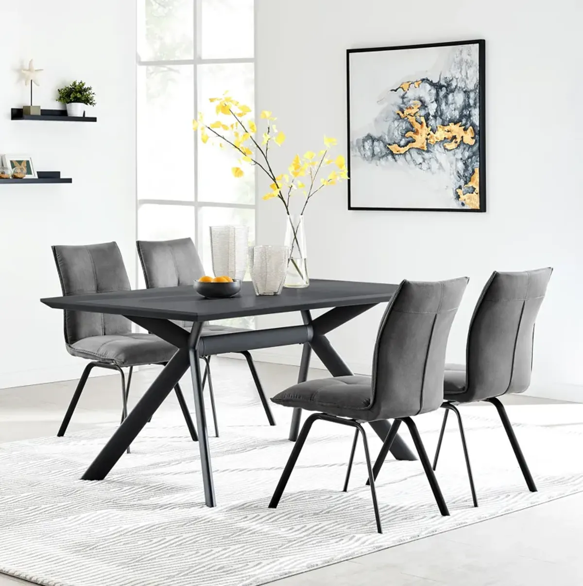 Margot and Charcoal Rylee 5 Piece Modern Rectangular Dining Set