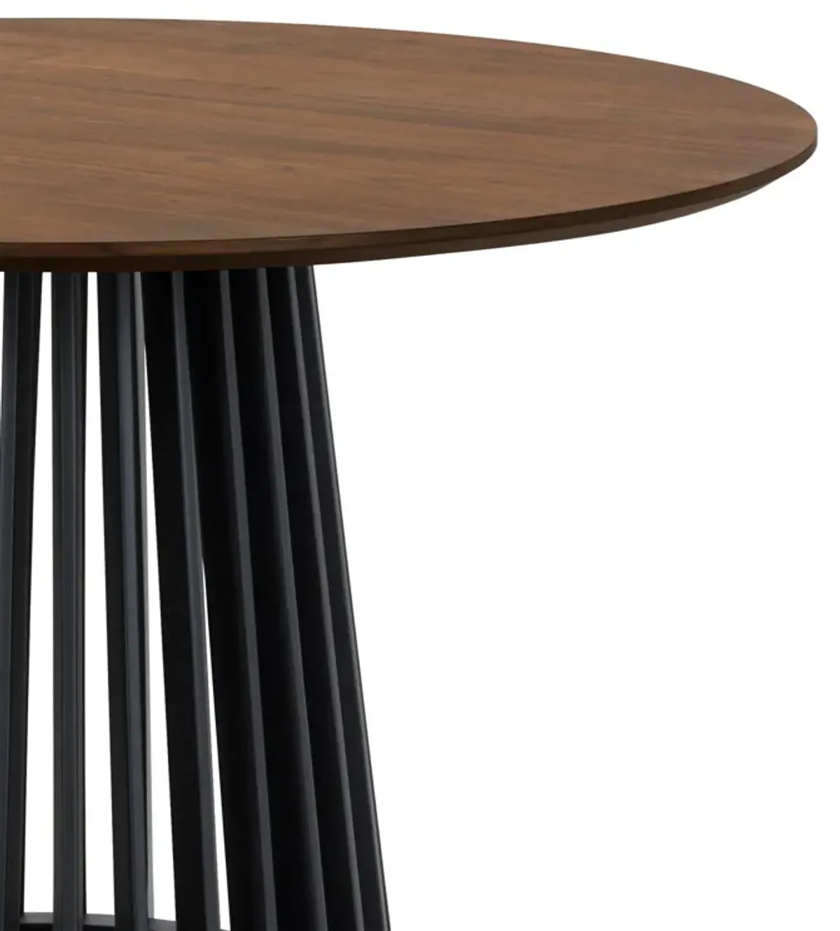 Pasadena 47" Wood Round Dining Table with Walnut Finish and Black Base