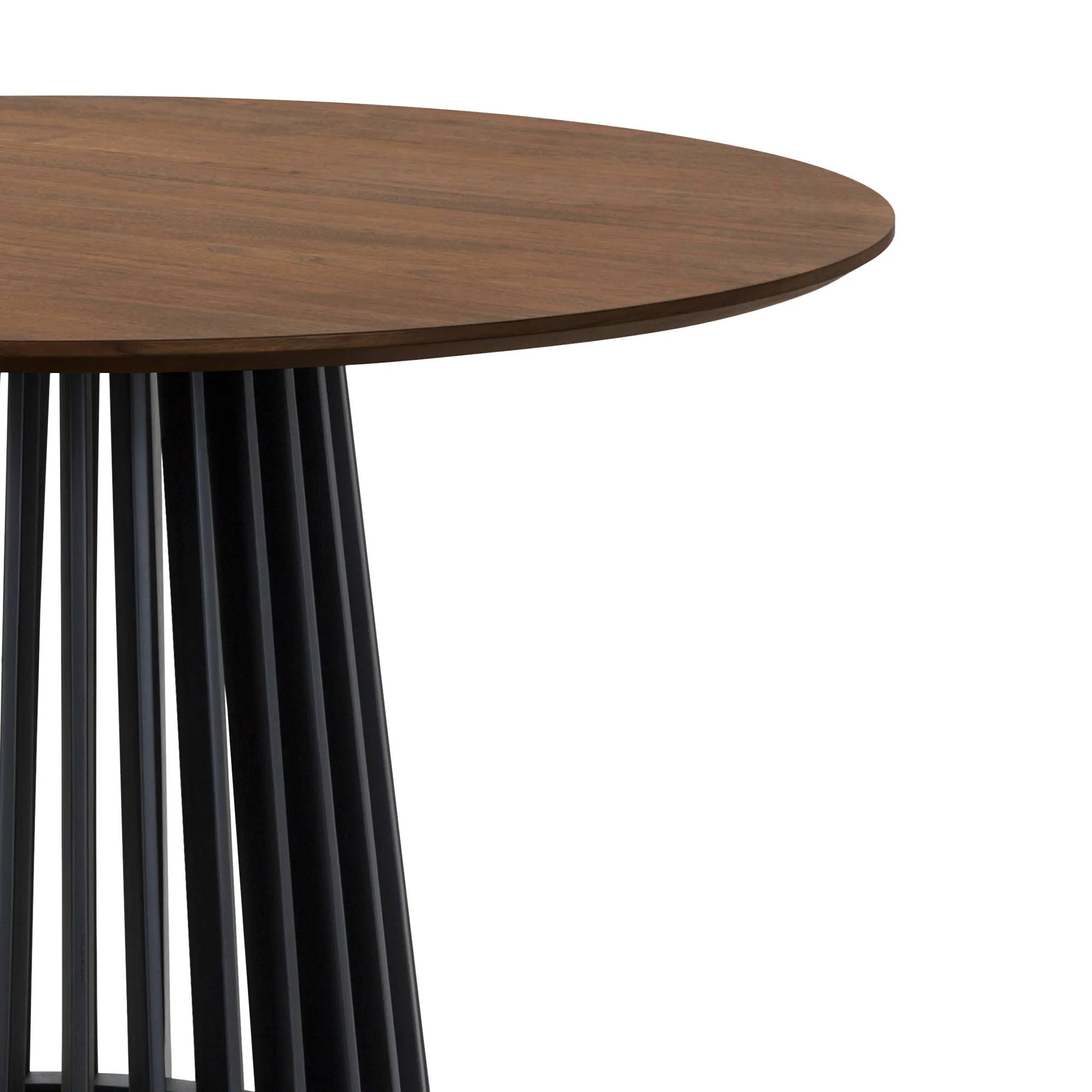 Pasadena 47" Wood Round Dining Table with Walnut Finish and Black Base