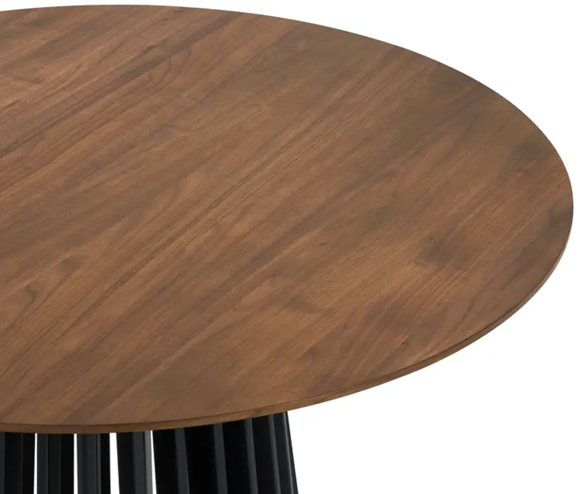 Pasadena 47" Wood Round Dining Table with Walnut Finish and Black Base