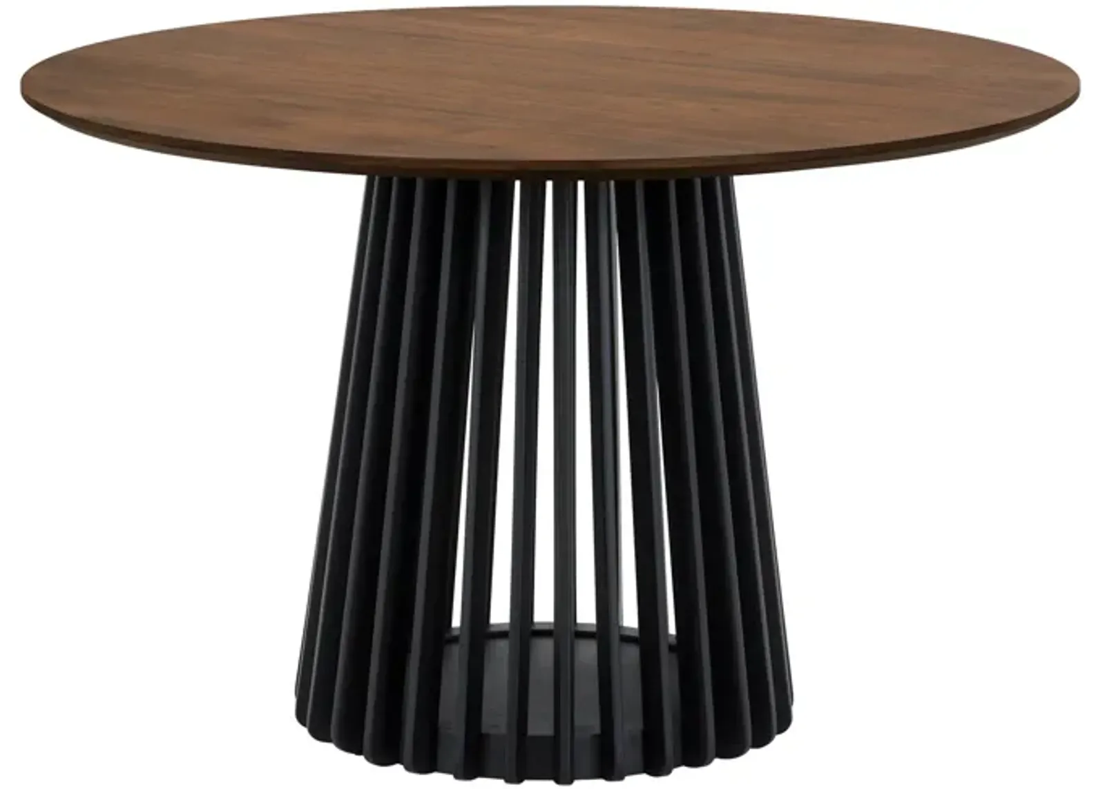 Pasadena 47" Wood Round Dining Table with Walnut Finish and Black Base