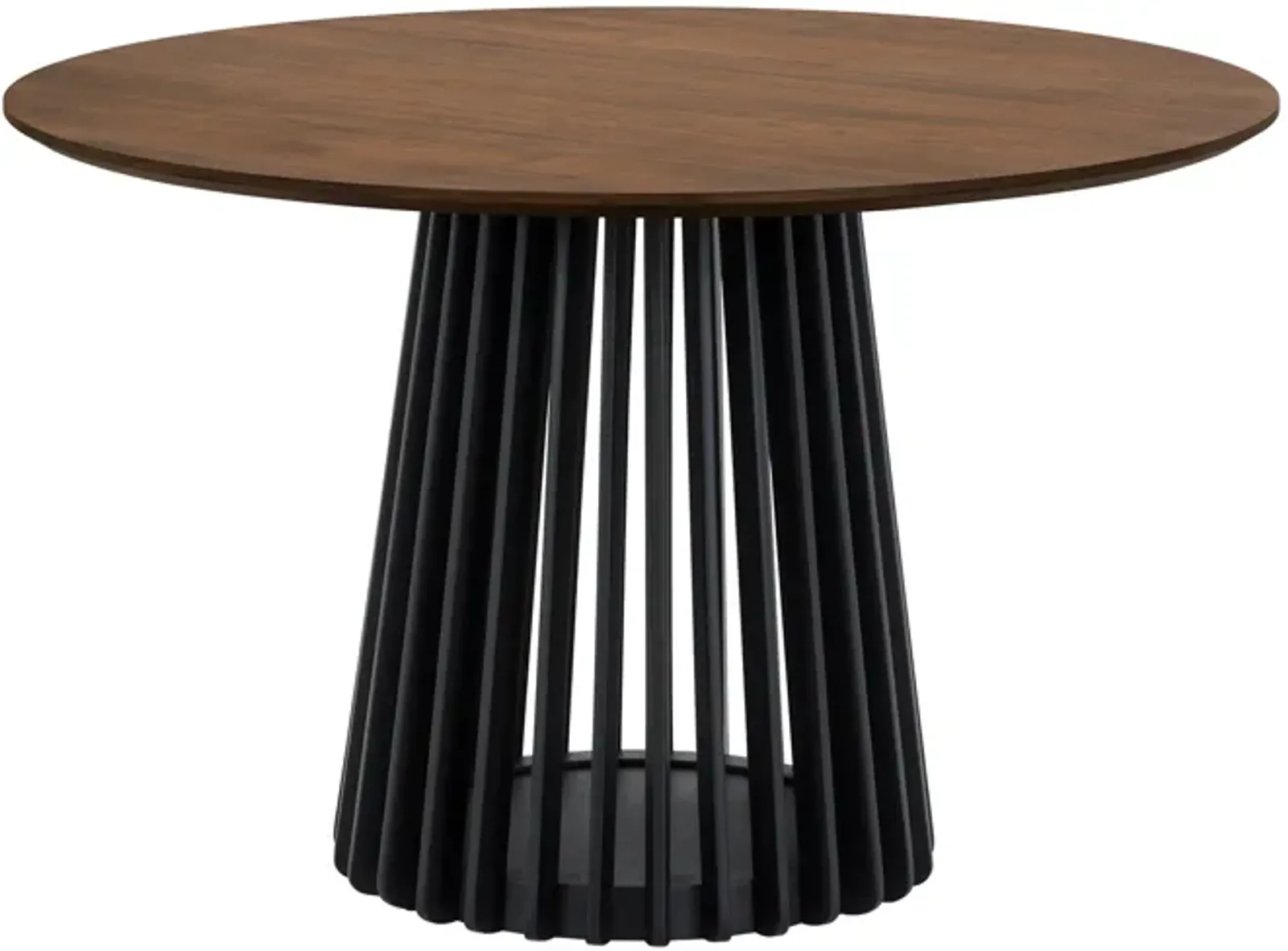 Pasadena 47" Wood Round Dining Table with Walnut Finish and Black Base