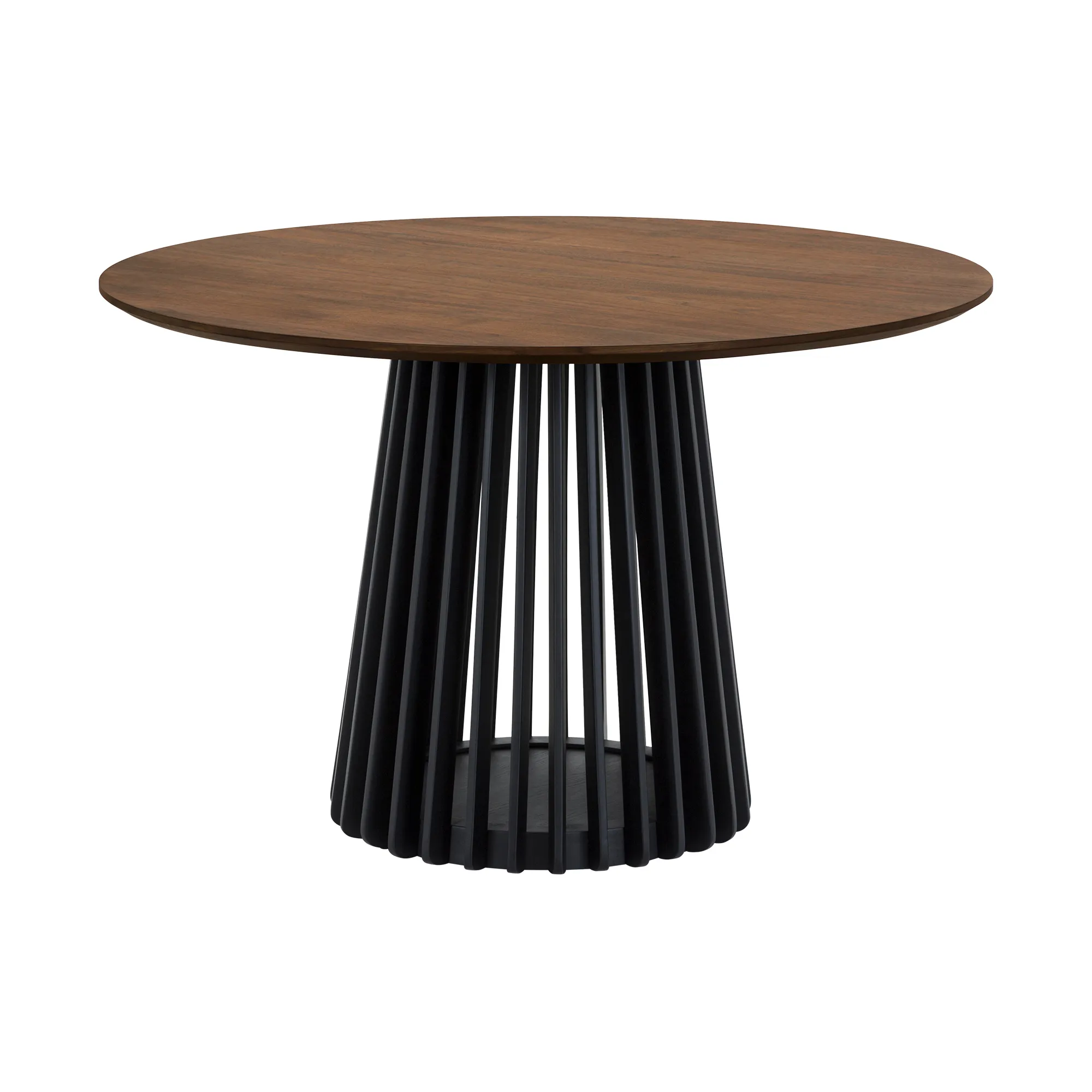 Pasadena 47" Wood Round Dining Table with Walnut Finish and Black Base