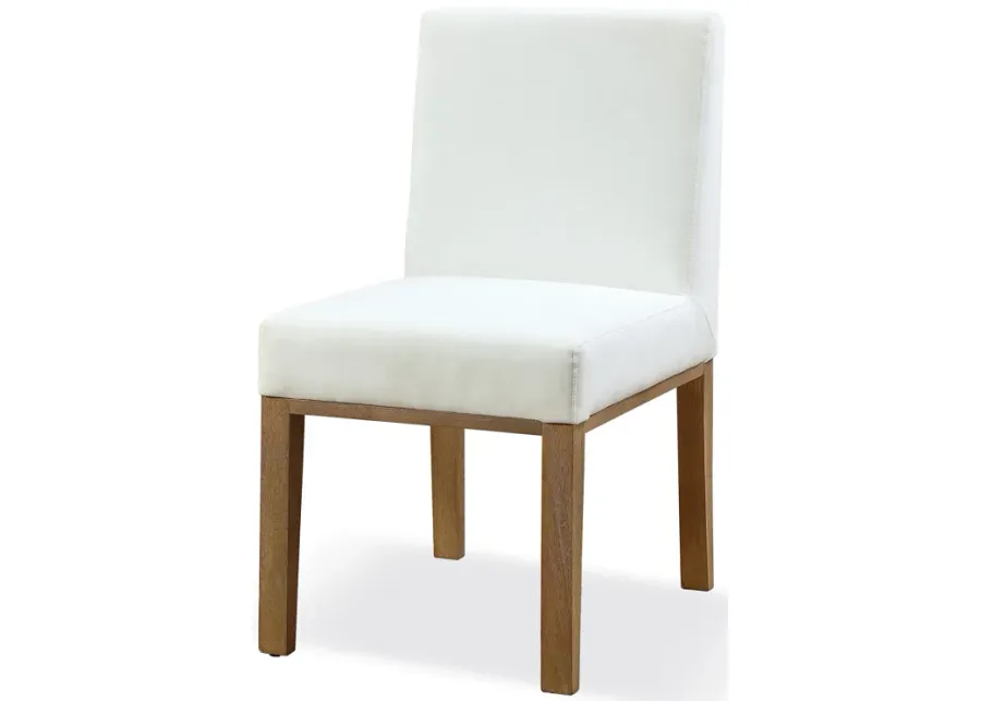 One Modern Coastal Upholstered Dining Side Chair in White Pearl and Bisque