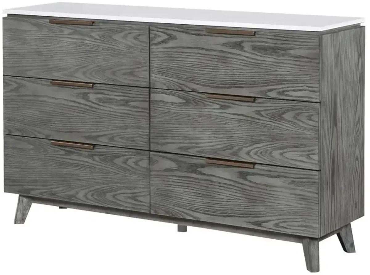 Nathan 6-drawer Dresser White Marble and Grey