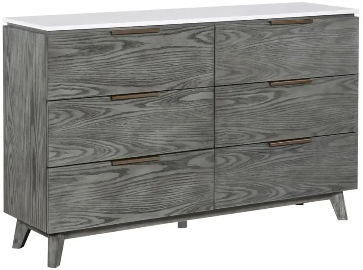 Nathan 6-drawer Dresser White Marble and Grey