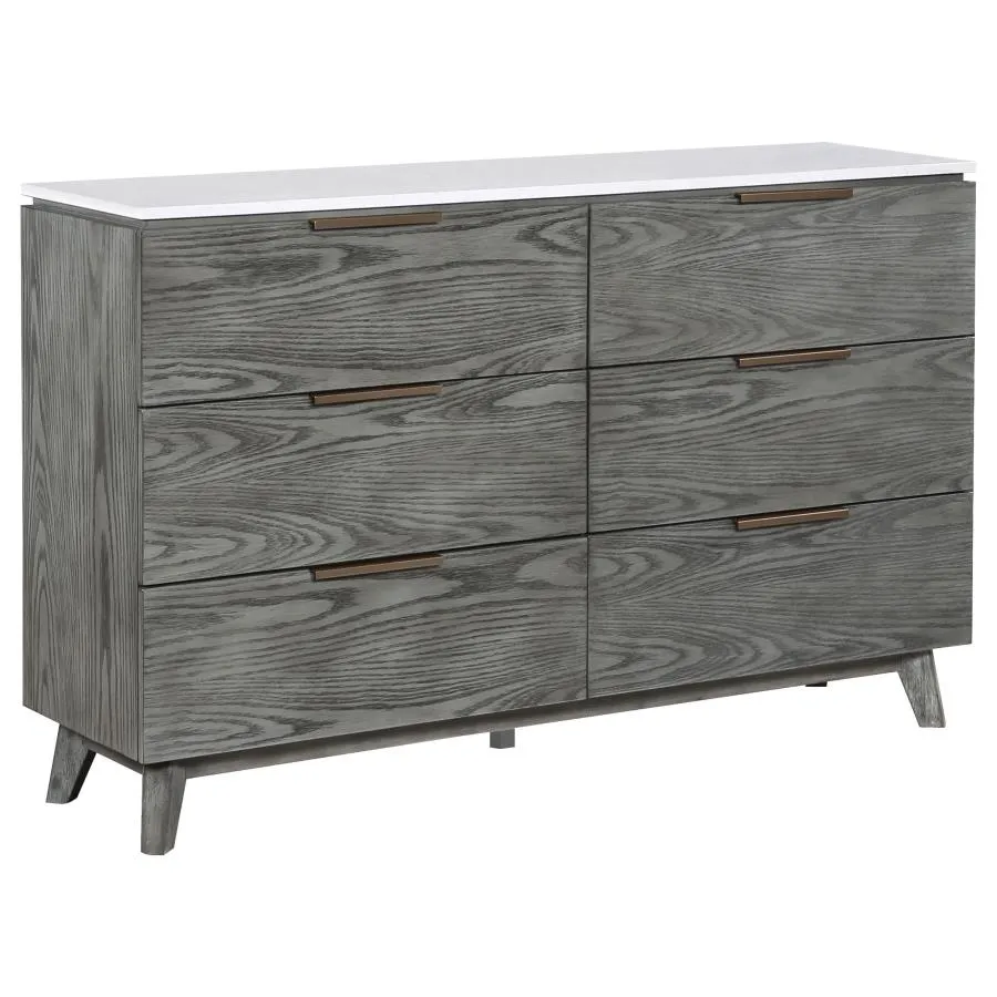 Nathan 6-drawer Dresser White Marble and Grey