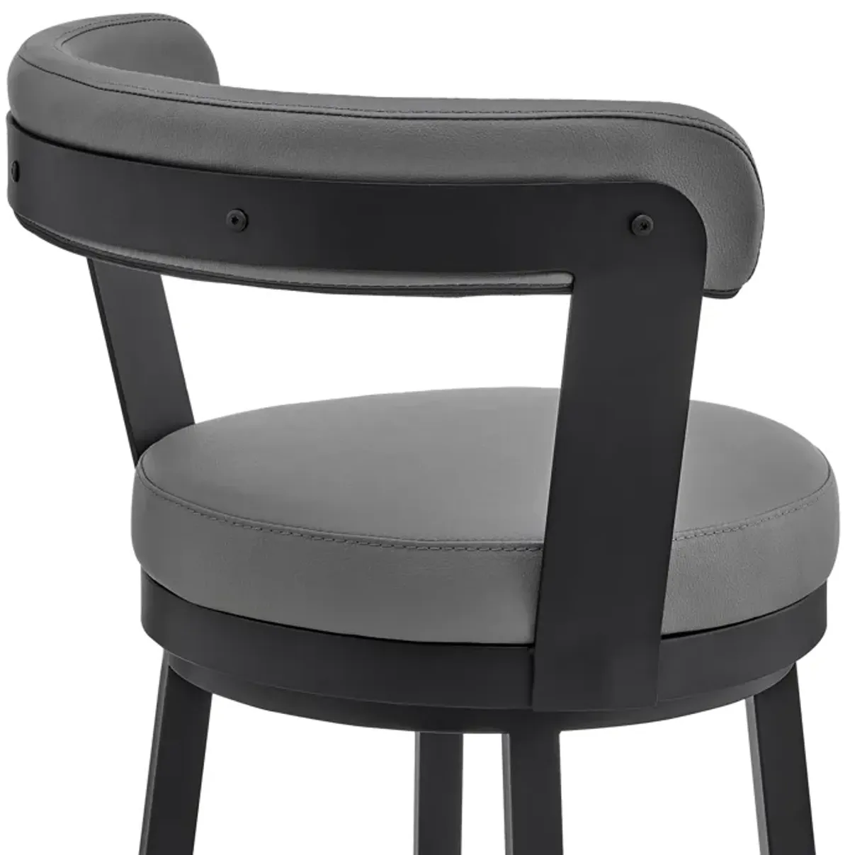 Bryant 30" Bar Height Swivel Bar Stool in Black Finish and Gray Faux Leather