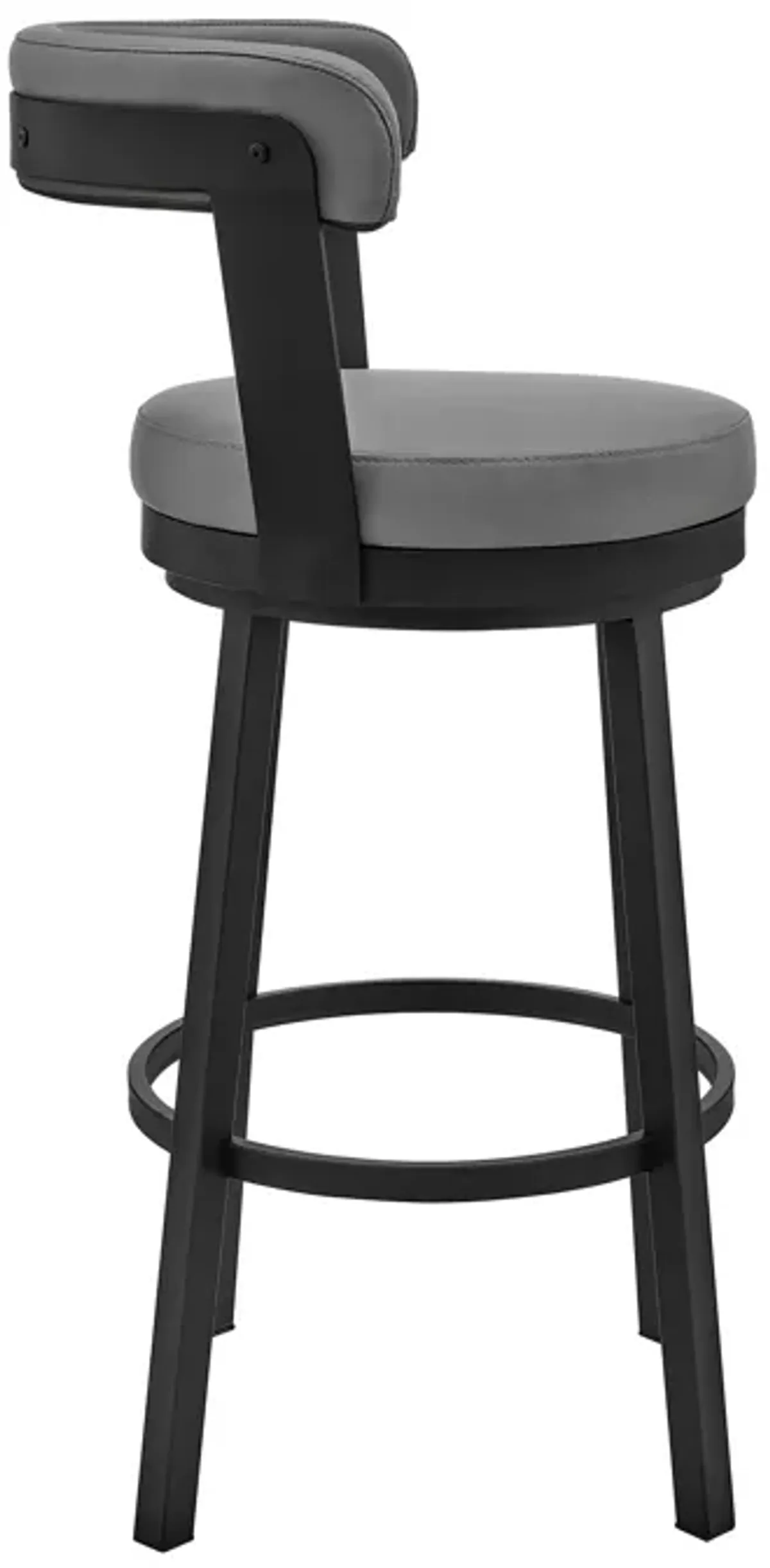 Bryant 30" Bar Height Swivel Bar Stool in Black Finish and Gray Faux Leather