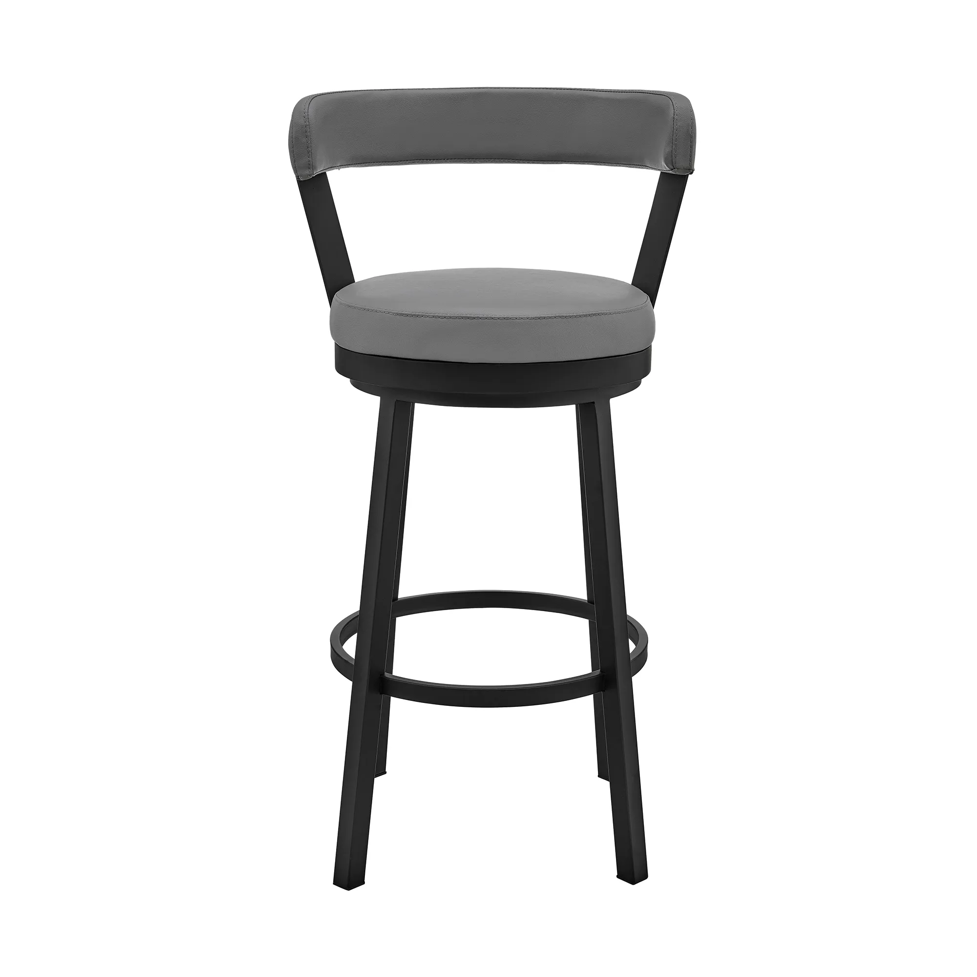 Bryant 30" Bar Height Swivel Bar Stool in Black Finish and Gray Faux Leather