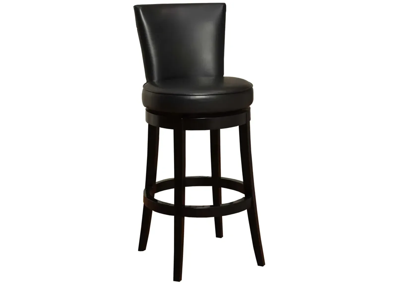 Boston 30" Bar Height Swivel Black Faux Leather and Black Wood Bar Stool