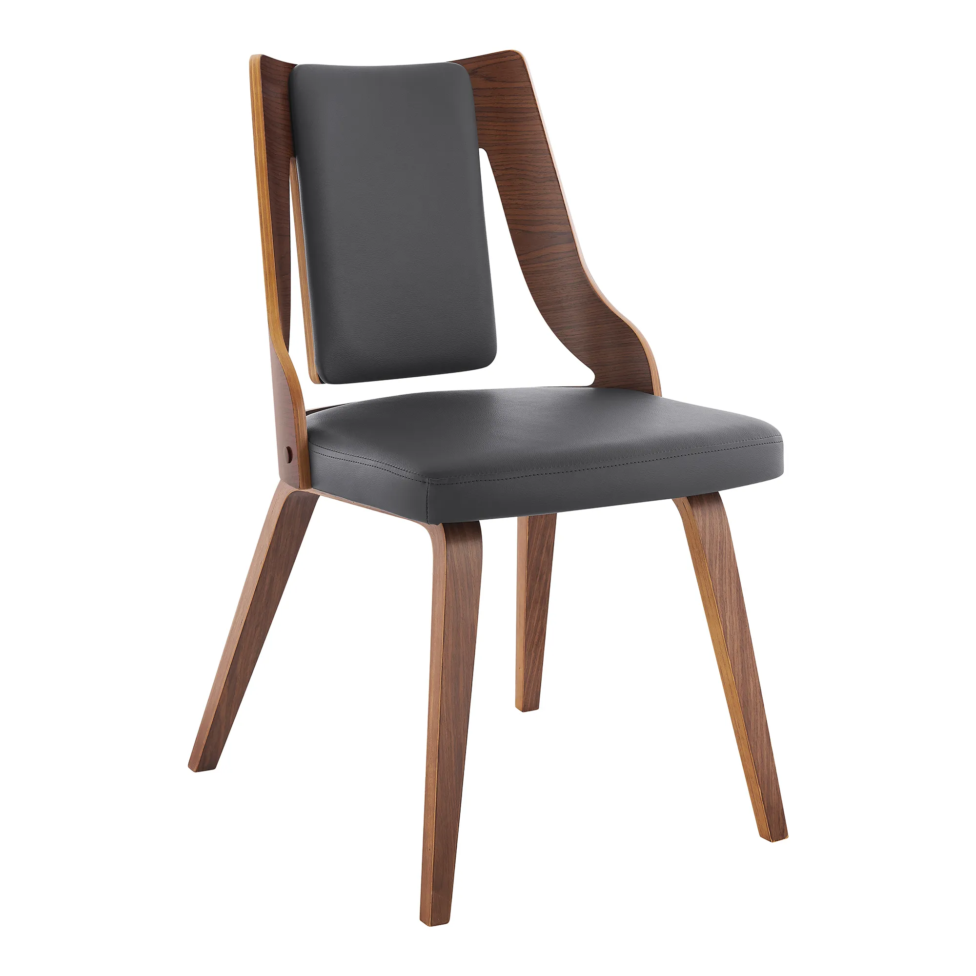 Aniston Gray Faux Leather and Walnut Wood Dining Chairs - Set of 2