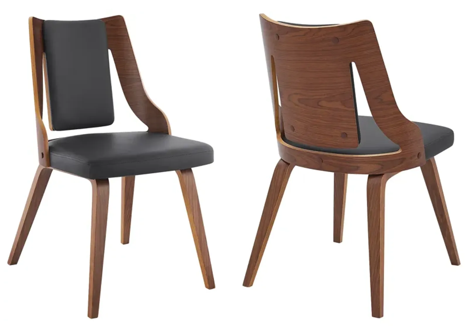 Aniston Gray Faux Leather and Walnut Wood Dining Chairs - Set of 2