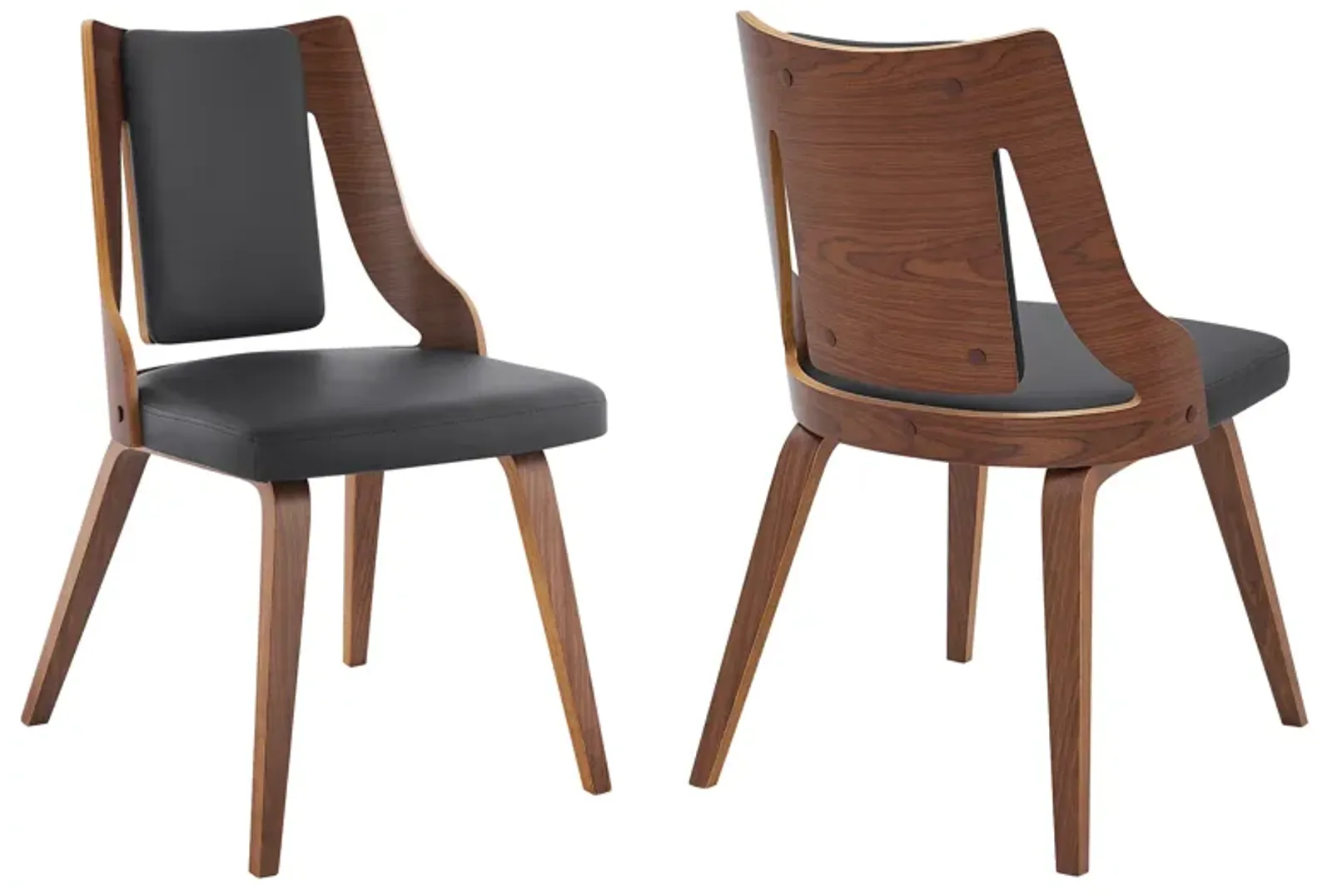 Aniston Gray Faux Leather and Walnut Wood Dining Chairs - Set of 2