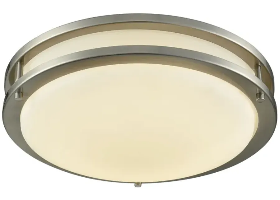 Clarion 11-inch LED Flush Mount in Brushed Nickel with a White Glass Diffuser