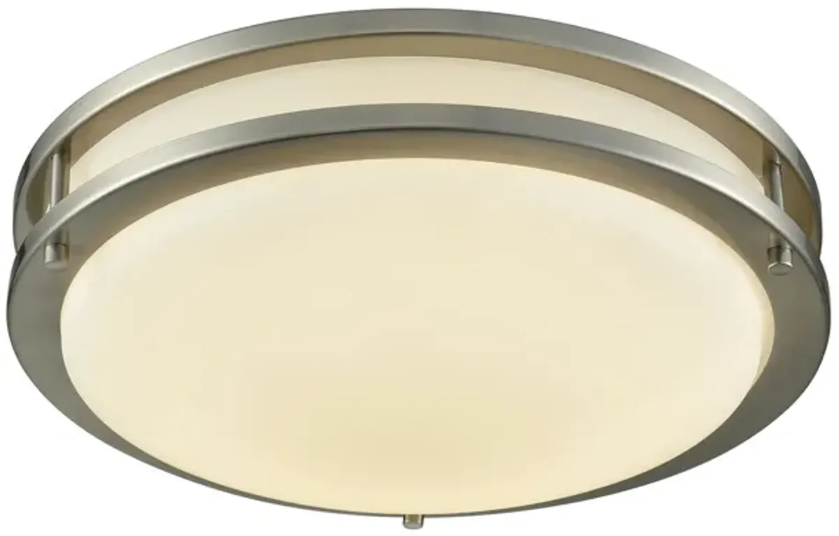 Clarion 11-inch LED Flush Mount in Brushed Nickel with a White Glass Diffuser