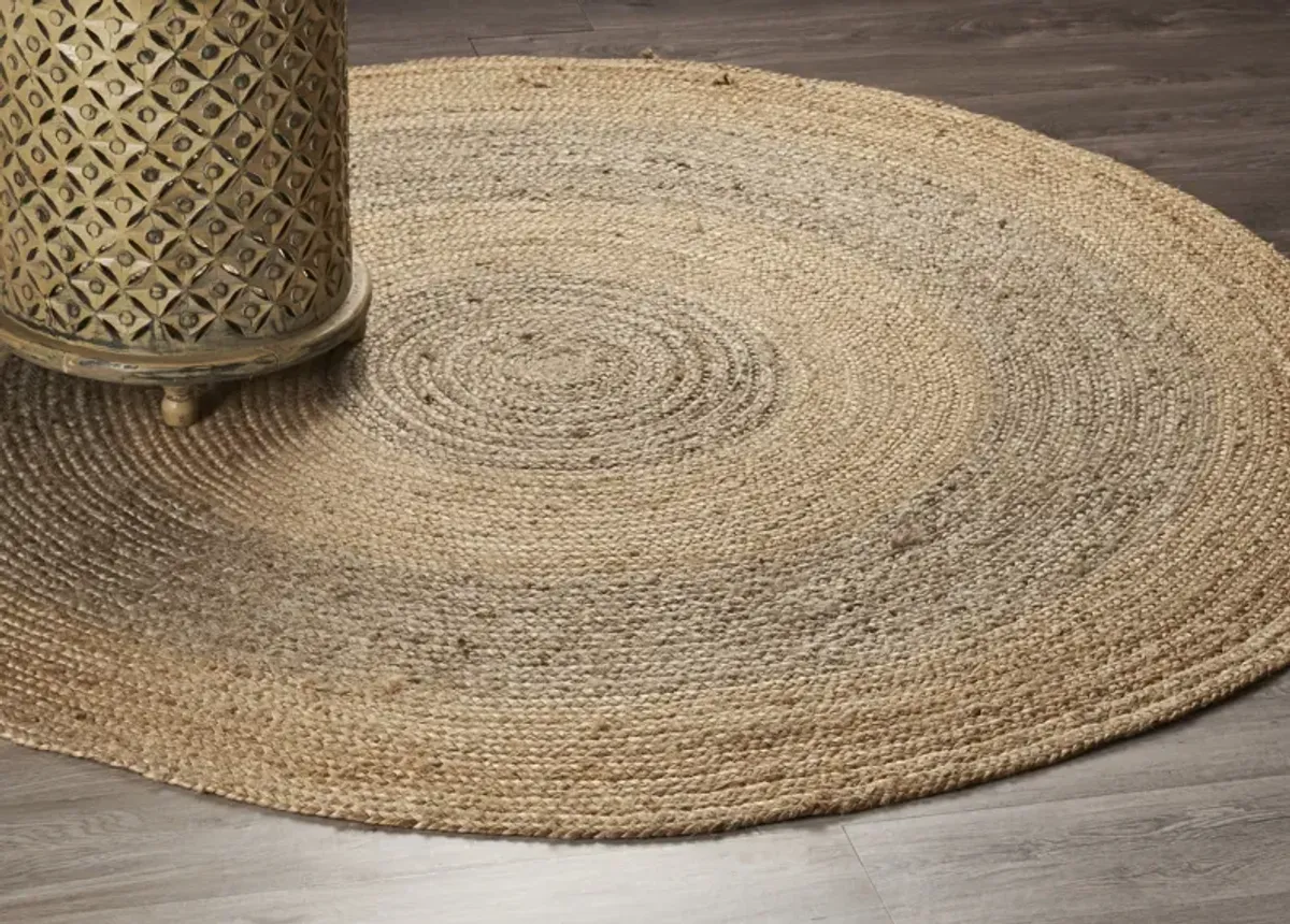 Nature Brown Contemporary Gradient Organic Jute Indoor Round Area Rug 6'