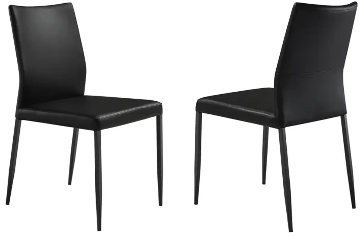 Kash Upholstered Dining Chair in Black Faux Leather with Black Metal Legs - Set of 2